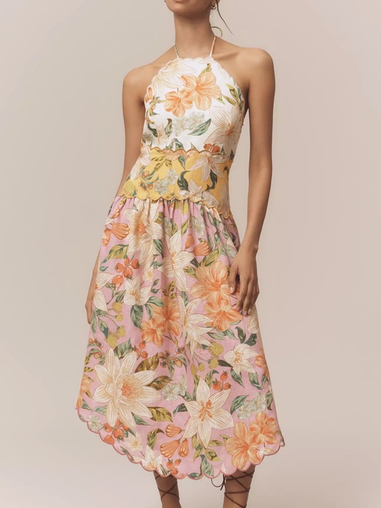 FARM Rio Dresses & Skirts - NWT Anthropologie Farm Rio Linen Halter Drop-Waist Midi Dress Size L